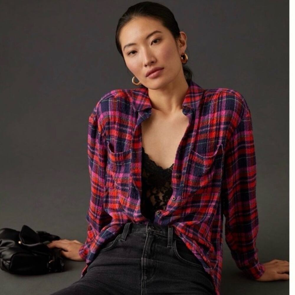 Anthropologie Pilcro | Relaxed Plaid Button Down Pink Size Small